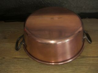 Vintage French Copper Mixing Bowl Preserving Jam Pan Metal Handles Rolled Edge