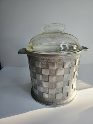 Vintage Aluminum Guardian Service Ice Bucket With Glass Lid (minor Chip On Lid)