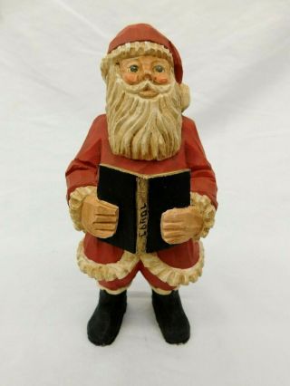 Vintage Hand Carved Wood Santa With Book 6.  75 " Tall