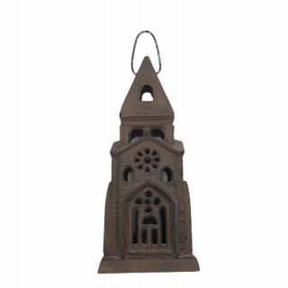 Vintage Cast Iron Church Cathedral Hanging Candle Holder Lantern 14in