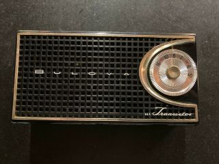 Vintage Bulova All Transistor Radio Model 290p Black With Leather Case Case