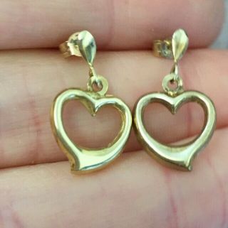 Vintage Jewellery Very Pretty 9 Carat Gold Dangling Heart Pendant Earrings