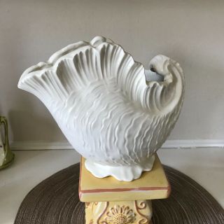 Vintage Shell Shaped Vase Planter Off White.  Ceramic Glazed Deco