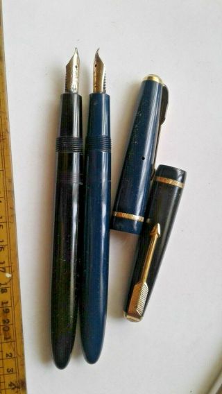 Vintage Fountain Pens X 2 Parker Slimfold 14k 585 Nibs Dark Blue & Black