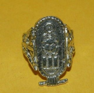 Vtg Egyptian Revival Sterling Silver " 925 " Ornate " Scarab " Design Ring Size 6