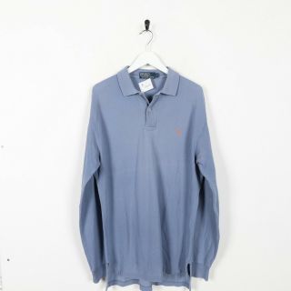 Vintage Ralph Lauren Long Sleeve Polo Shirt Top Blue | Small S | Grade B