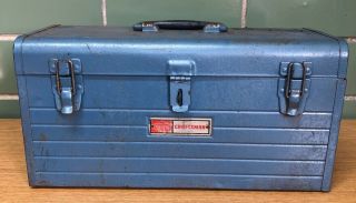 Vintage Craftsman Sears Blue Metal Tool Box W/ Handle
