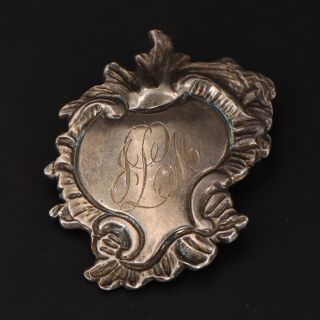 Vtg Sterling Silver - Engraved Monogram Initials Ornate Brooch Pin - 11g