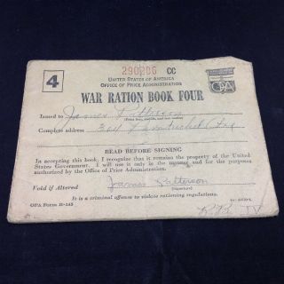 Vintage 1943 War Ration Book That Belonged To James Patterson