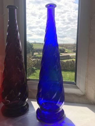 Cobalt Blue Swirl Effect Vintage Mcm Italian Empoli Genie Bottle Decanter Glass
