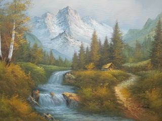 Old Vintage Gilt Frame Impressionist Mountain Landscape Oil Painting - Signed 3