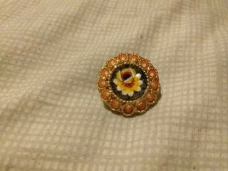 Vintage Micro Mosaic Brooch Pin Round Floral Flower Design Jewellery Roses Daisy