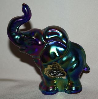 Vintage Fenton Purple Amethyst Carnival Glass Iridescent Elephant Figure Label