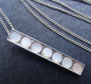 Vintage 925 Sterling Silver Mother Of Pearl Pendant Chain Necklace - N306
