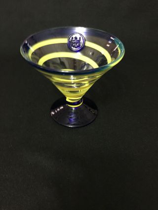 1 Royal Caribbean Kosta Boda Cobalt Blue Rim & Base Yellow Swirl Martini Glass