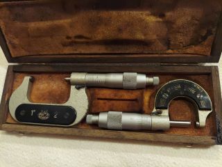 Vintage Etalon Micrometer Set.  Made In Switzerland.  0 - 1 " And 1 - 2 "