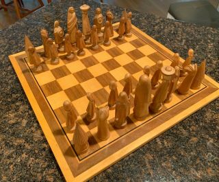 Vintage Hand - Carved Chess Set From Ecuador