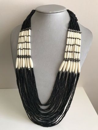 Stunning Vintage Jewellery Bovine Bone Tribal Ethnic Beaded Necklace Heavy Piece