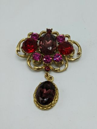 Vintage Red Pink Purple Rhinestone Pin Brooch