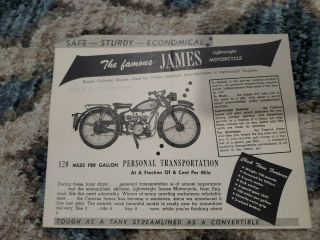 1940s Famous James Motorcycle Villiers Engine Vintage Advertising