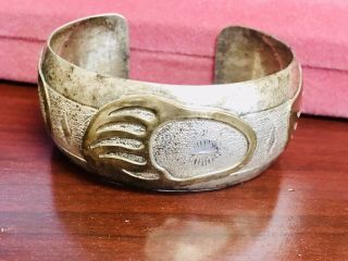 Vtg Sterling Silver Gold Filled Navajo Bear Paw Cuff Bracelet Signed Ihmss