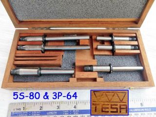 Vintage Cased Micrometer Extension Anvils By Tesa,  5s - 80 & 3p - 64 Old Tool
