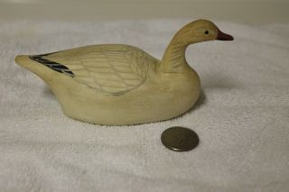 Vintage Miniature Hand Carved Snow Goose Decoy Signed,