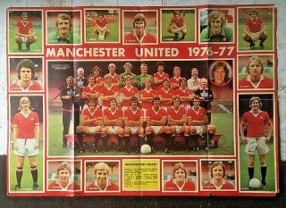 Manchester United Mufc - Official 1976/1977 Souvenir Poster - Vintage