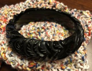 Vintage Black Bakelite Carved Changer Bangle Bracelet
