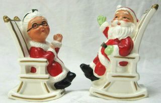 Vintage Lefton Mr & Mrs Santa Claus Rocking Chair Salt & Pepper Shakers Figurine