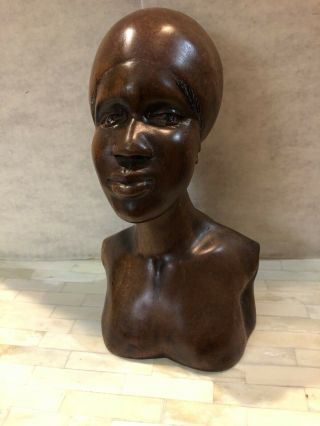Vintage Wood Art Sculpture Tribal Carving Woman Statue Bust Haiti Ls Decimus