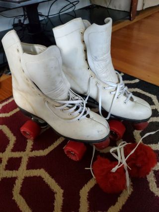 Roller Derby Vintage Women/men Skates White Leather Size 10 Red Urethane Wheels