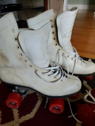 ROLLER DERBY Vintage Women/Men Skates White Leather Size 10 Red Urethane Wheels 2