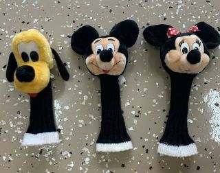 Vintage Disneyland Disney World Plush Pluto,  Mickey,  Minnie Golf Club Head Cover