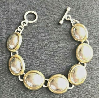 Vintage Laton Mexico Sterling Silver & Brass Toggle Bracelet