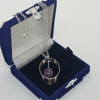 Vintage 70s Modernist Pendant Necklace Purple/amethyst Drop Stone Oval Retro