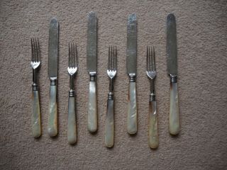 Vintage Mother Of Pearl Handled Knives And Forks (4 Pairs)