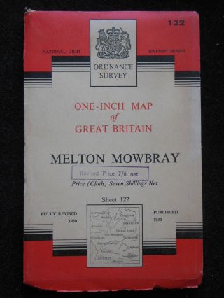 Vintage Ordnance Survey 1 " Map - Melton Mowbray (1960) Leicestershire,  Leicester