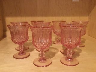 9 Vintage L.  G.  Wright For Fenton Sawtooth Pink Pressed Glass Water Goblets