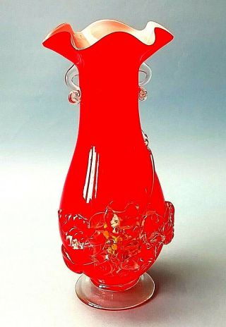 Murano Vintage Vibrant Orange Glass Vase.  Ex 7 1/2 ",  19cm