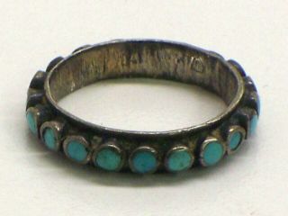 Exceptional Vintage Native American Silver And Turquoise Band Ring Size 5