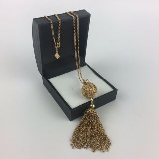 Vintage Sarah Coventry Branded Gold Tone Necklace Tassle Filigree Pendant.