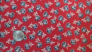 Vintage Cotton Feed Sack,  Feedsack Fabric Navy Blue,  White Floral On Red