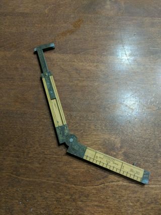 Vintage Stanley Number 36 1/2 Boxwood & Brass Fold Out Ruler With Calipers