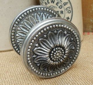 Vintage Salvaged Antique Silvered Metal Large Sunflower Daisy Front Door Pull