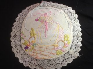 Vintage Hand Embroidered Textile Crinoline Lady In A Country Garden