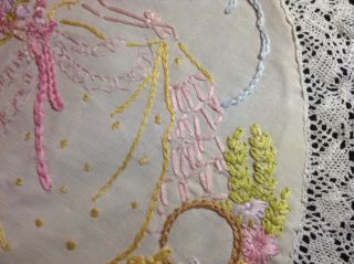 Vintage Hand Embroidered Textile Crinoline Lady in a Country Garden 3
