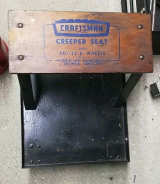 Vintage Craftsman Creeper Seat With Rol - Ez - E Wheels,  Wood Seat Storage