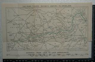 1923 Vintage Map - The River Thames From Oxford To Cricklade