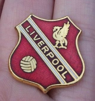 Liverpool Football Club Red White & Gold Gilt Vintage Shield Pin Badge Vgc
